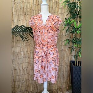 BCBG Max Azria pink and orange paisley shirtdress with tie waist